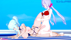 Cagliostro and Chris Yukine have intense futanari sex on the beach. - Symphogear Hentai