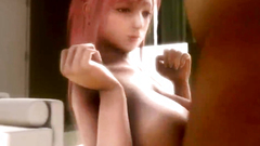 cute pink haired busty woman masturbates penises