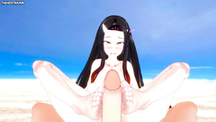 Nezuko from Demon Slayer Gives You A Footjob At The Beach Hentai POV