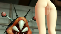 Bondaged busty cutie pleasured by ugly monster