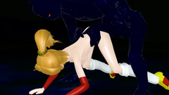 Skinny blonde teen gets filled with a monster's cum