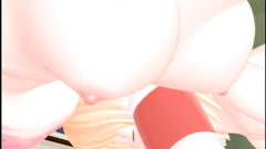 Two sexy cartoon babes sharing one hard 3D cock