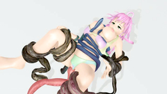 Tentales cover the skinny and busty body of a hot cartoon heroine