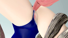 Tentales cover the skinny and busty body of a hot cartoon heroine