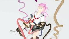 Tentales cover the skinny and busty body of a hot cartoon heroine