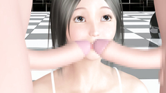 Innocent teen blows two big cocks standing on her knees