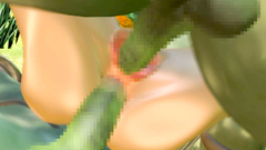 3D cutie gets her tight holes filled with a giant green cocks