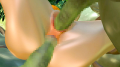 3D cutie gets her tight holes filled with a giant green cocks