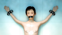 Bondaged young boy gets handjob from horny schoolgirl