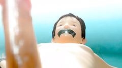 Beautiful short haired teen swallows big cock all way down