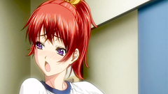 Busty redhead teen plays with big and massive erection