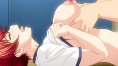 Busty redhead teen plays with big and massive erection