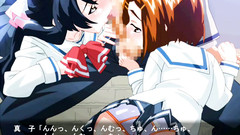 Cartoon schoolgirls sharing one cock together