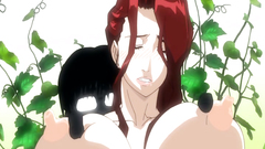 Mysterious guy with a purple dick fucks redhead in the bushes