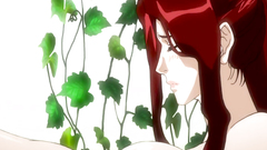 Mysterious guy with a purple dick fucks redhead in the bushes