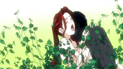 Mysterious guy with a purple dick fucks redhead in the bushes