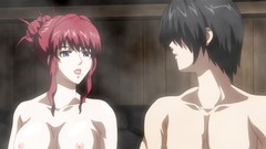 Busty redhead fucks with dude in sauna - hentai porn