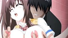 Busty hentai schoolgirl gets creamed after toilet fuck