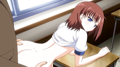 Short-haired schoolgirl with nice tits gets drilled on the desk