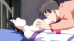 Short-haired busty brunette gal passionately drilled on the bed