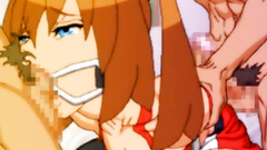 Busty teen facefucked in a rough threesome fuck