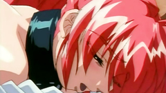 Brown-haired and redhead cutie in hentai sex video