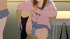 Petite brunette sucks giant cock in the school restroom