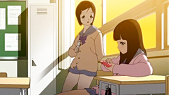 Petite brunette sucks giant cock in the school restroom