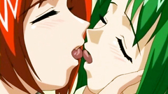 Busty lesbians have fun and sharing one cock