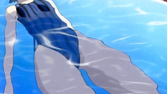 Handsome hentai babe in sexy swimsuit relaxes in the pool
