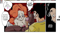 Angela gives Gohan a nice blowjob in a movie theater before fucking in the bathroom