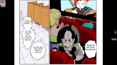 Angela gives Gohan a nice blowjob in a movie theater before fucking in the bathroom