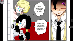 Angela gives Gohan a nice blowjob in a movie theater before fucking in the bathroom