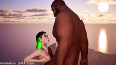 Big black cock fucks tattooed girl with a great view