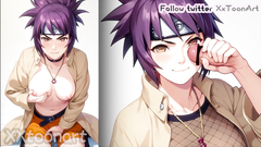 Naruto 2D Hentai- Anko Mitarashi (紅豆) Tearing off the black mesh shirt she was wearing, pumping