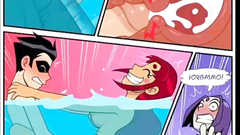 Teen Titans - Robin fucks Starfire X Raven group sex