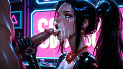Black ponytail bounces as he takes her over the bar & hot cum explodes across her pretty face