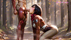 Mikasa Ackerman’s secret forest encounter with titan Eren leads to explosive cumshot finish