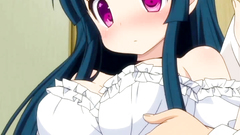 Barely legal black-haired babe with huge tits plays with a cock