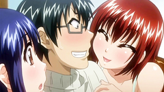 Lucky dude gets served by two playful chicks