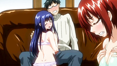 Lucky dude gets served by two playful chicks