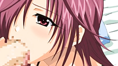 Redhead babe with big tits and shaved pussy plays with huge cock