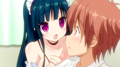 Young long-haired maid shows her huge and massive breasts