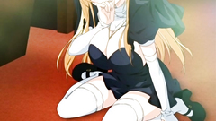 Lovely blonde babe plays with massive schlong