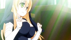 Lovely blonde babe plays with massive schlong