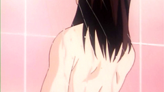 Naked and wet brunette takes shower in erotic toon