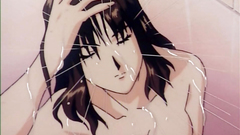 Naked and wet brunette takes shower in erotic toon