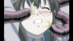 Nerdy teen in glasses attacked by horny tentacles