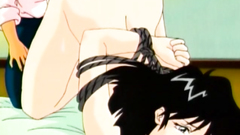 Bondaged busty brunette gets in the trouble