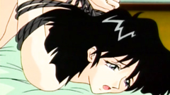 Bondaged busty brunette gets in the trouble